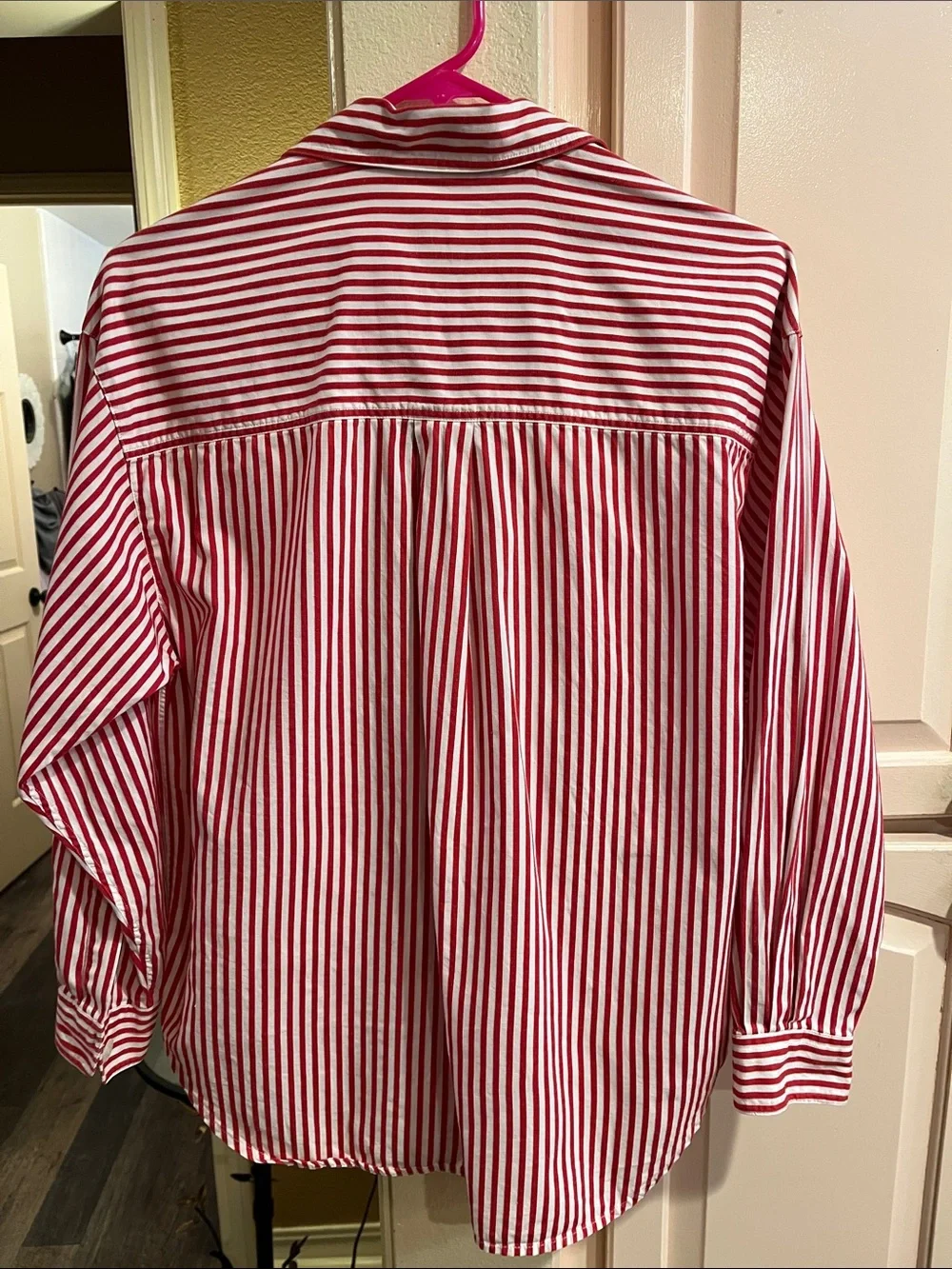 Lizsport Red & White Vertical Stripe Button-Up Blouse Y2K - Picture 6 of 8